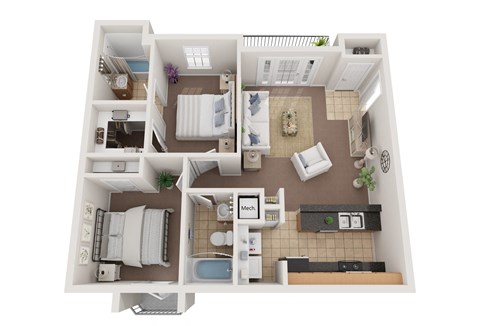 Floor plan for 2 beds, 2 baths, 1100 sqft
